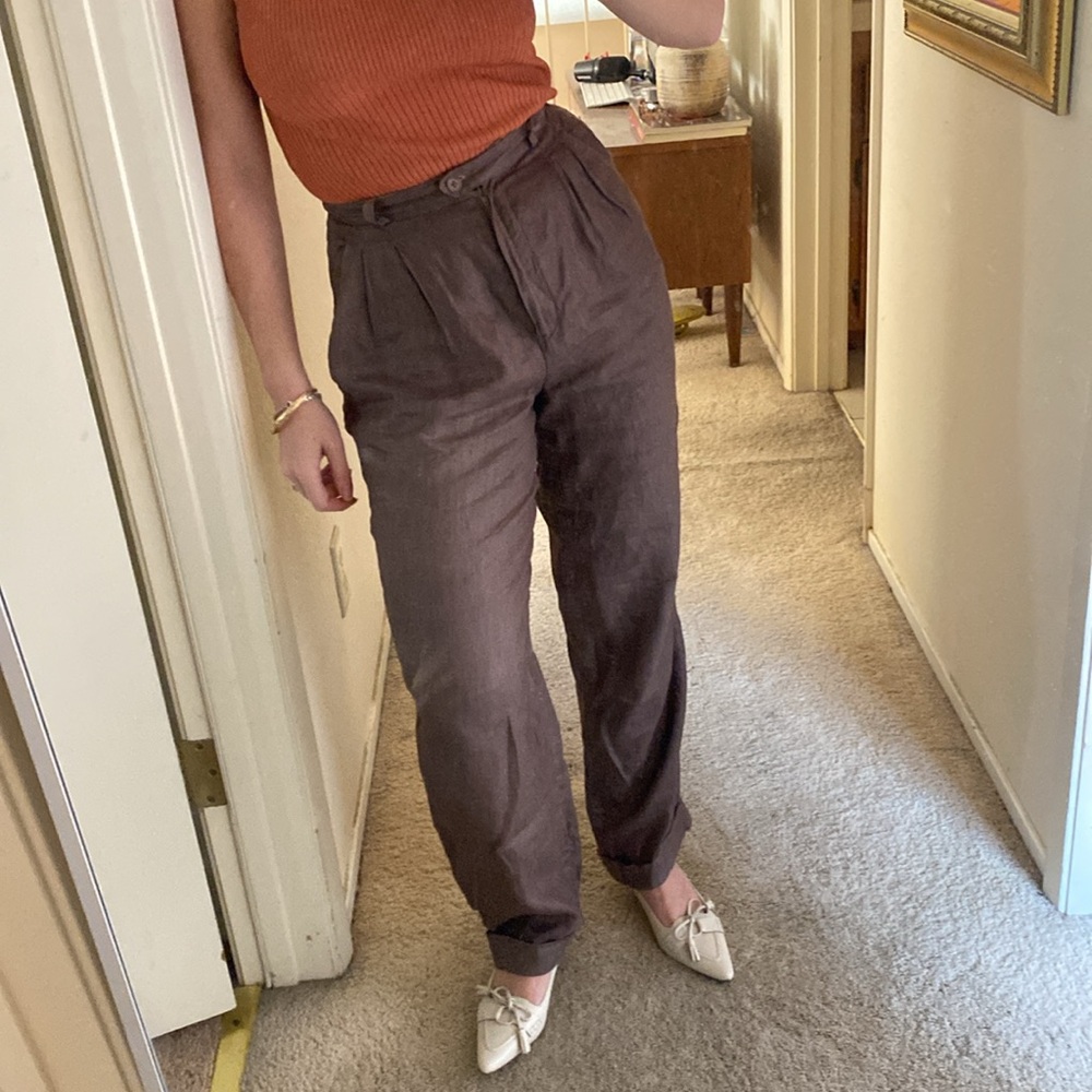 Ralph Lauren high waist pleated straight leg linen trousers